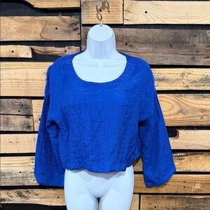 Blu Pepper Royal Blue Flared Arm Cropped Gauzy Blouse Size Small
